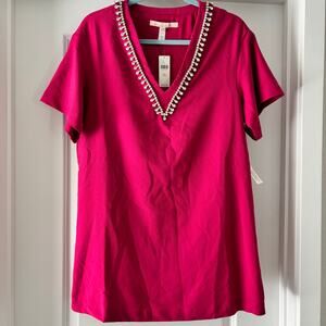 NWT Hutch Fuchsia Rhinestone V-Neck T-Shirt Dress Size XXS Barbiecore Feminine